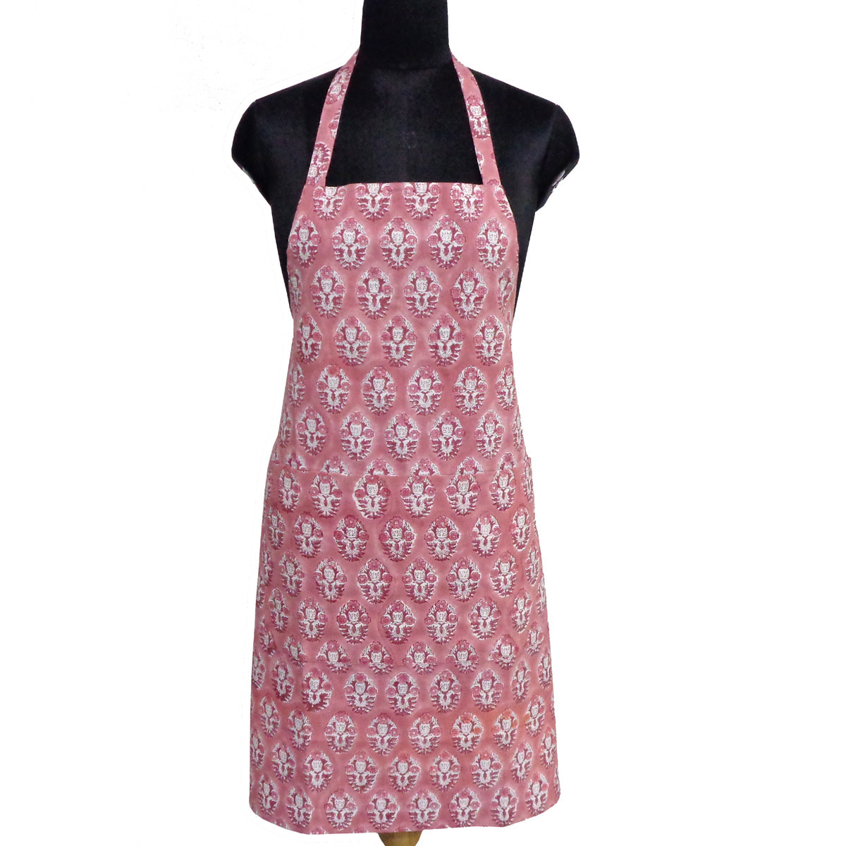 Apron - Indian block printed in Boota Pink