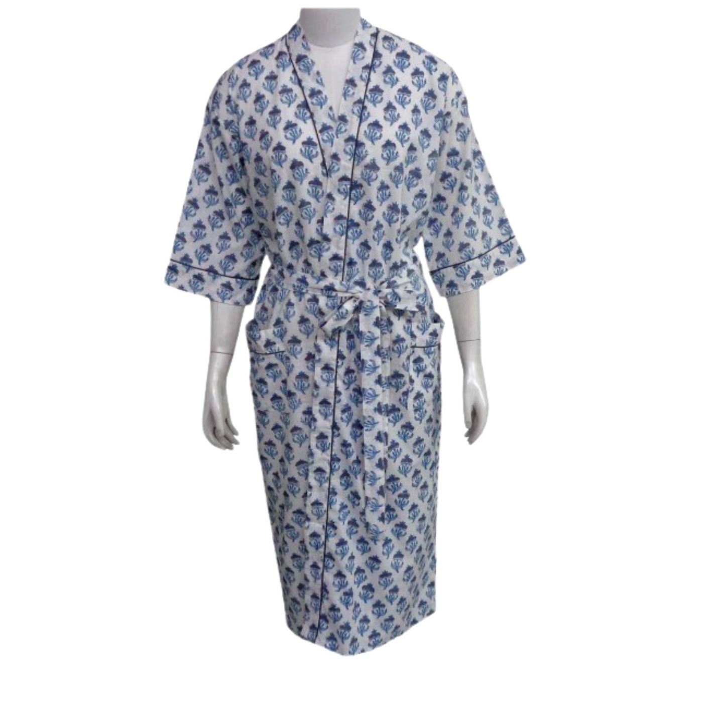 Blue Printed Kimono Dressing Gown