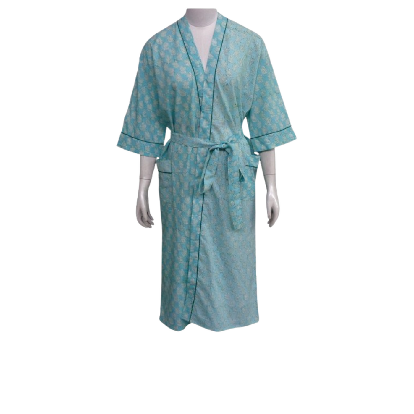 Teal Printed Kimono Dressing Gown