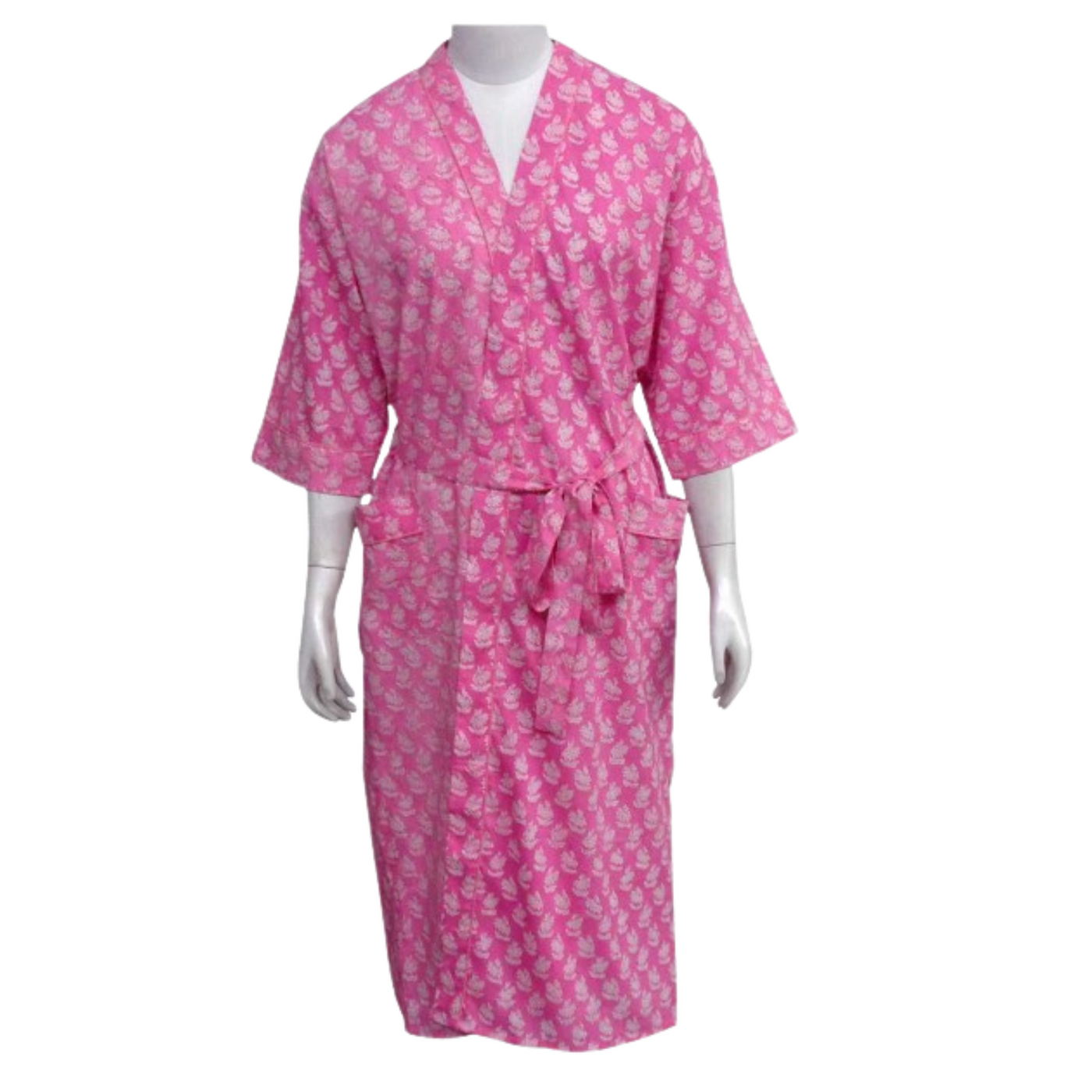 Fresh Pink Printed Kimono Dressing Gown