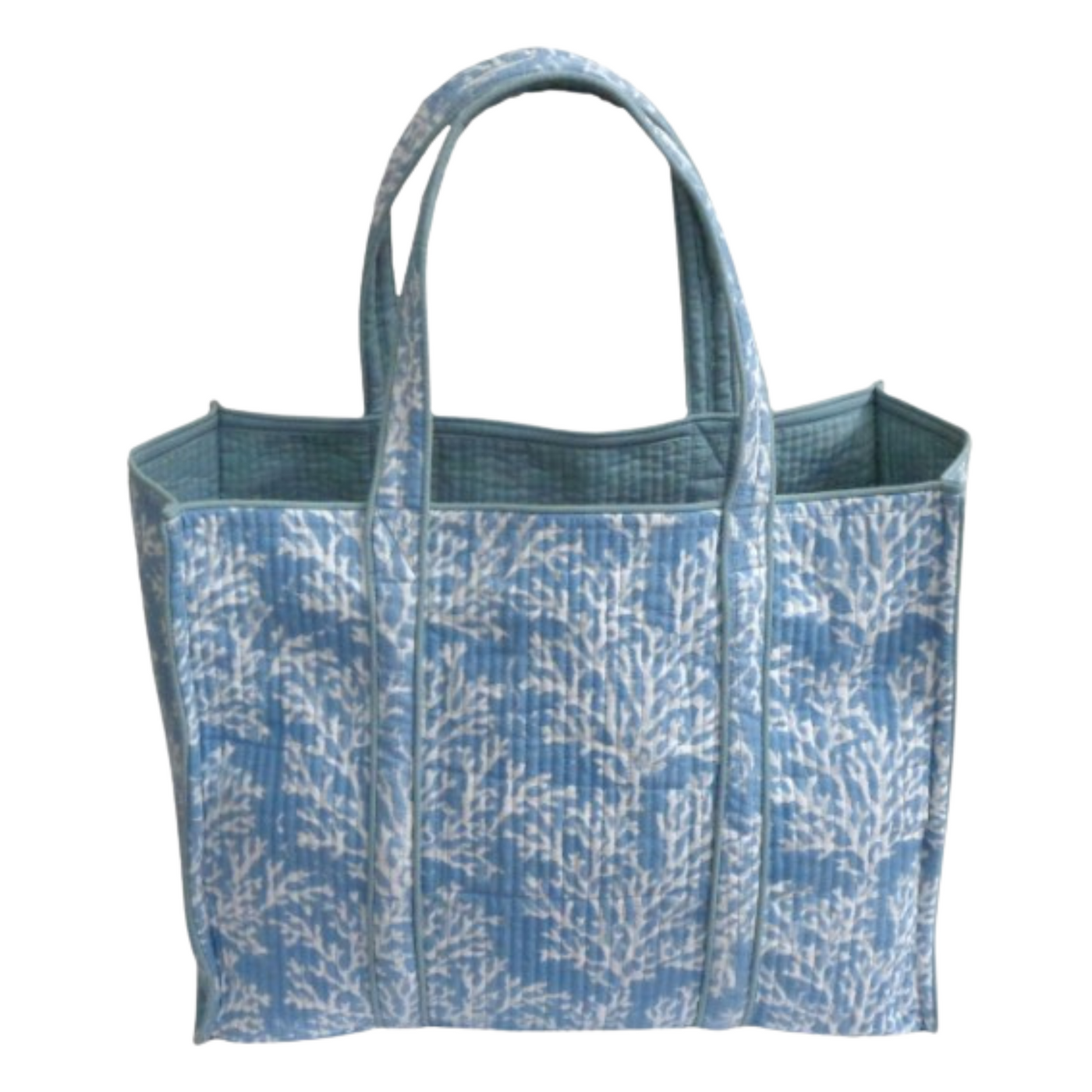 Teal Coral Hand block Printed Tote Bag