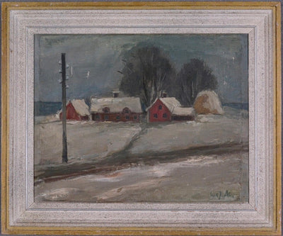 Winter landscape with houses by Carl Josef Alexandersson.