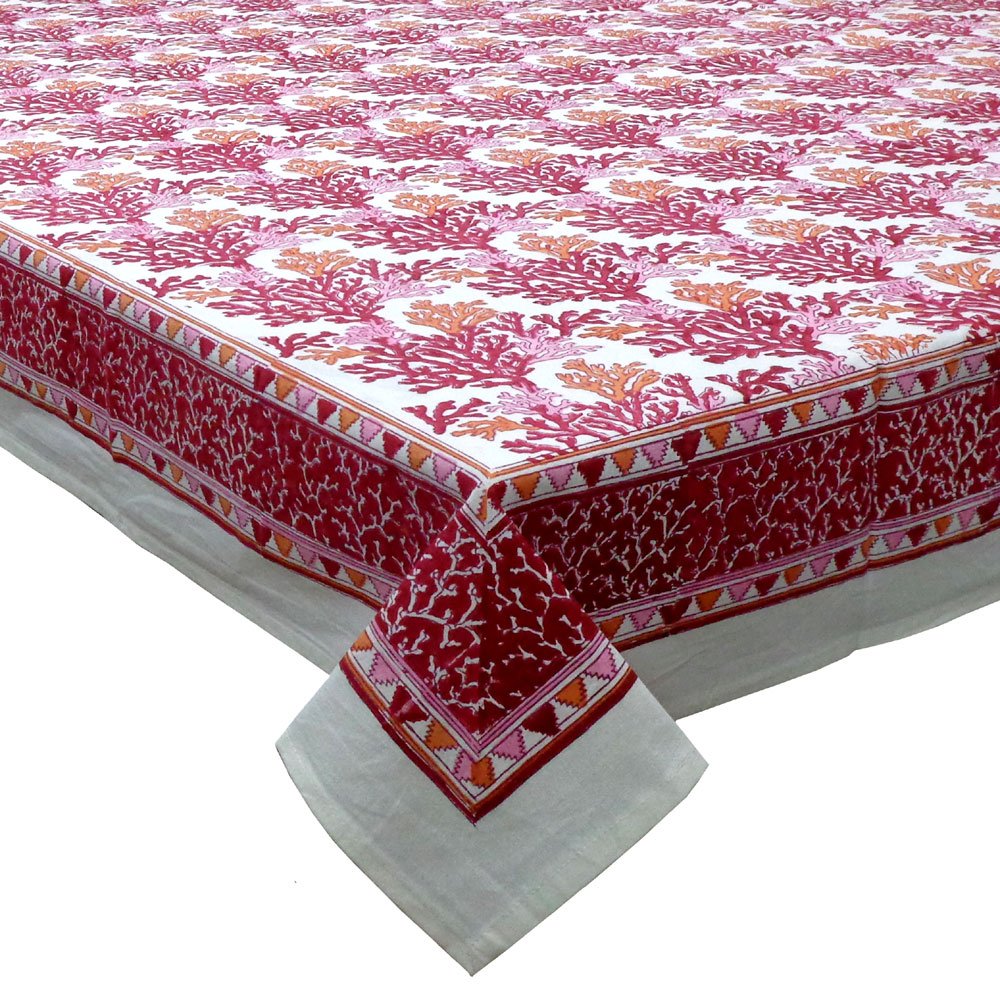 Red Coral Print Tablecloth 180cm x 270cm