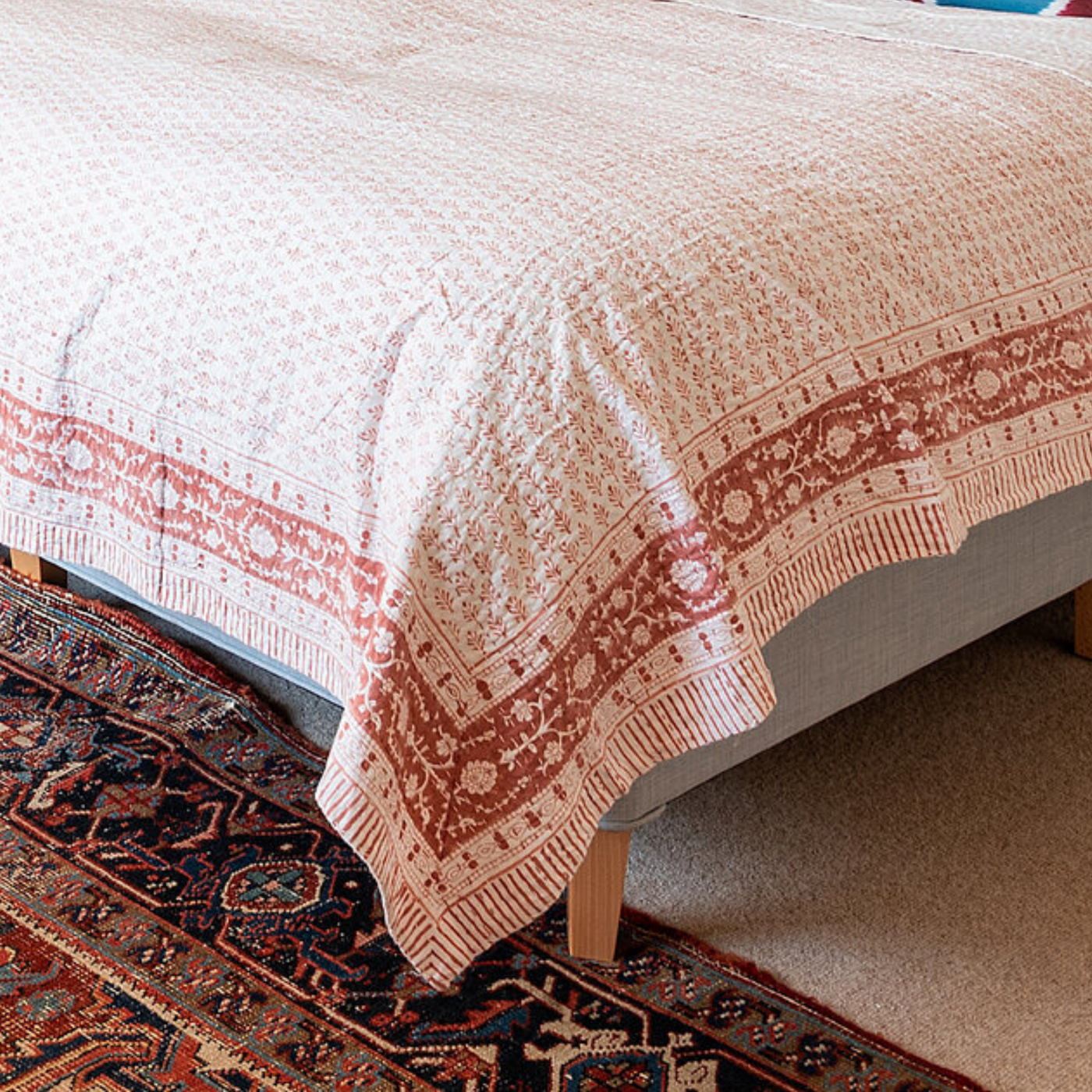 Coral Pink Kantha Bedspread