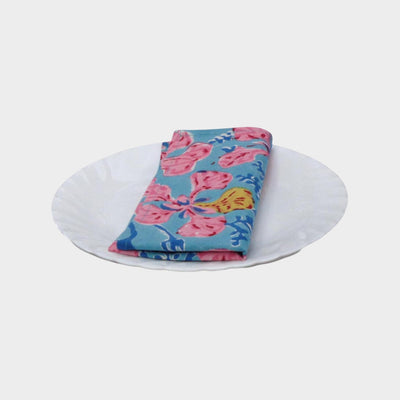 Set of 4 Blue & Pink Floral Napkins