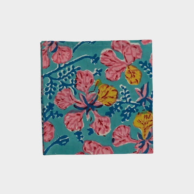 Set of 4 Blue & Pink Floral Napkins